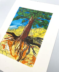 “Saddle Rock Tree - Exposed Roots” Original Gouache and Pen Painting - Unframed