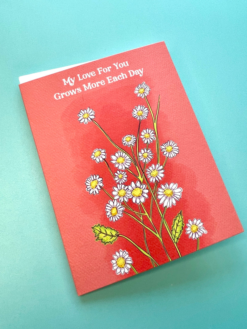 My Love For You Grows More Each Day Feverfew Flowers - Love/Anniversary Greeting Card