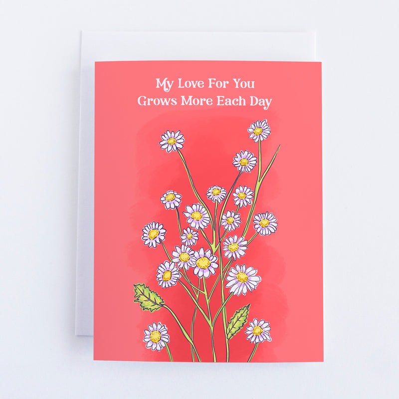 My Love For You Grows More Each Day Feverfew Flowers - Love/Anniversary Greeting Card