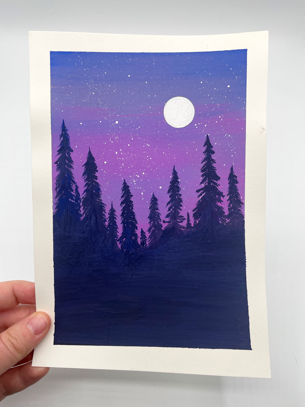 “Forest Night Sky” Original Gouache Painting - Unframed