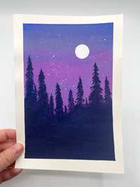 “Forest Night Sky” Original Gouache Painting - Unframed