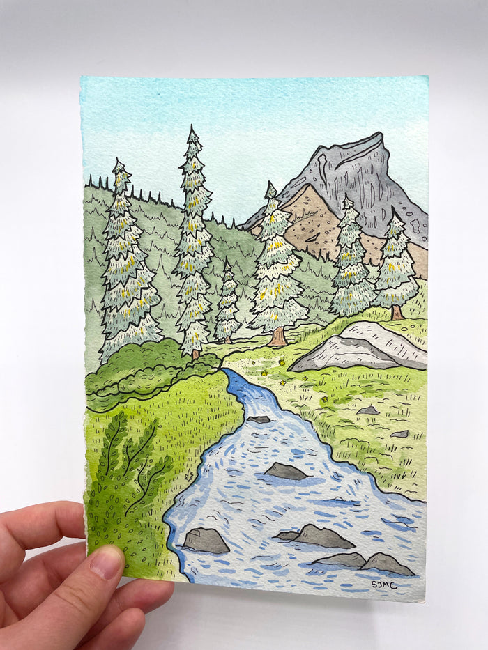 “Mountain Creek Watercolor Study” Original Watercolor and Pen Painting - Unframed