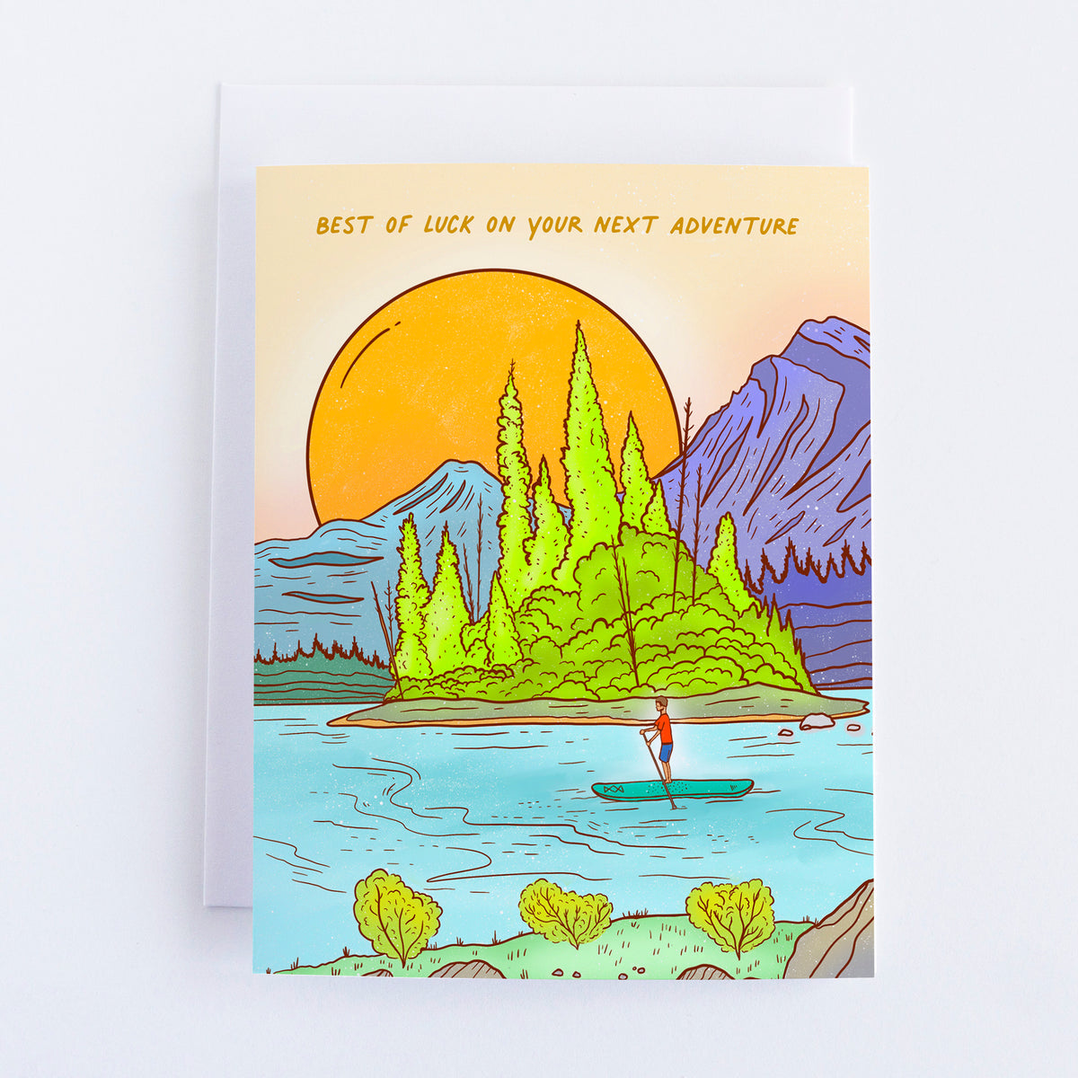 Paddle Boarding on Lake Wenatchee - Best of Luck Greeting Card