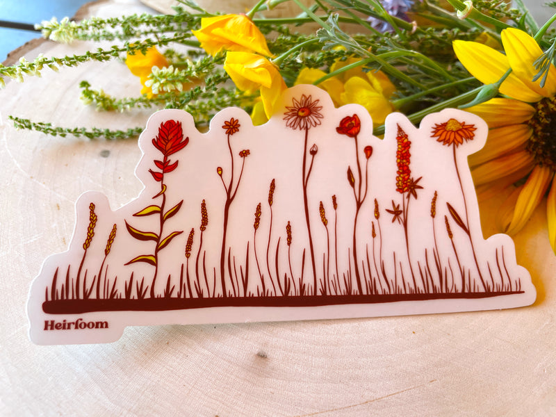 Row of Wildflowers Transparent Vinyl Sticker