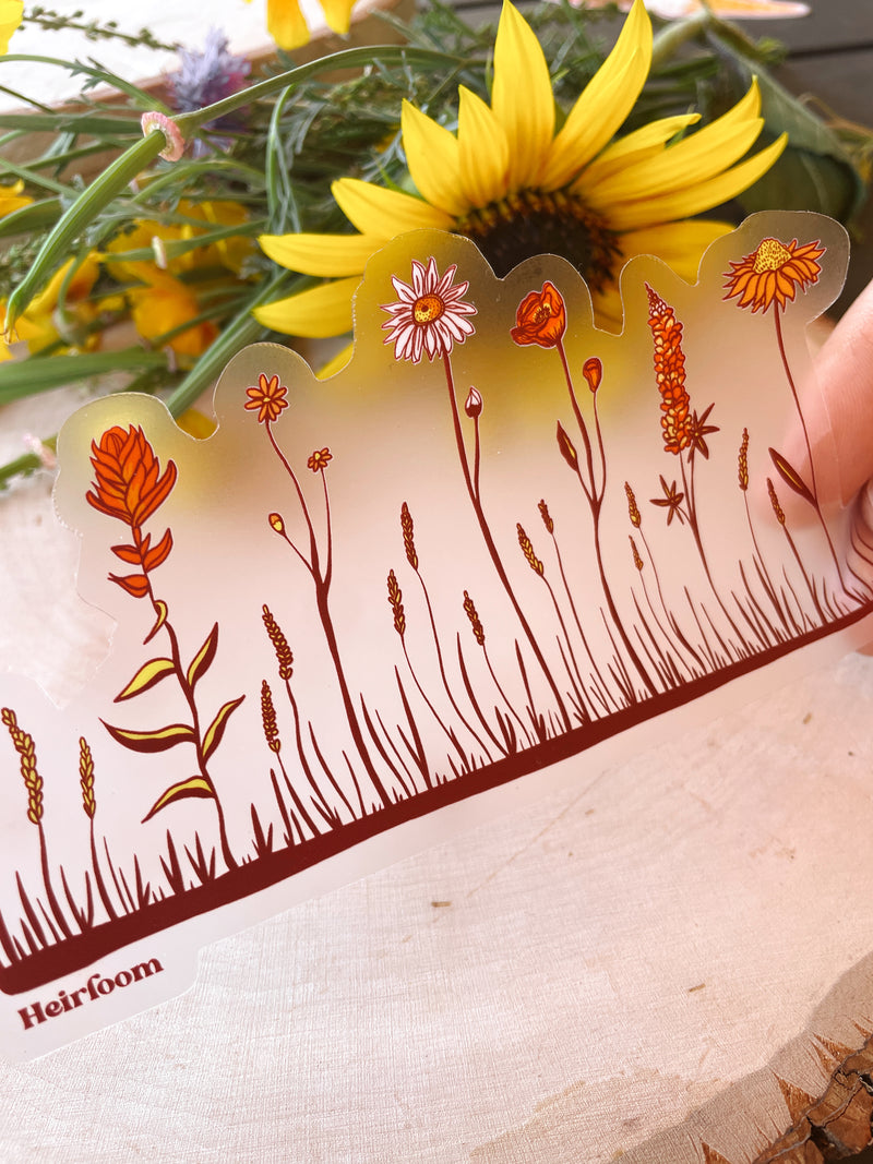 Row of Wildflowers Transparent Vinyl Sticker
