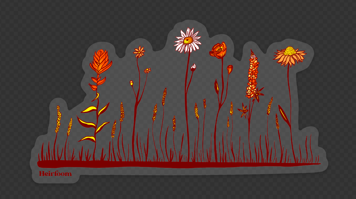 Row of Wildflowers Transparent Vinyl Sticker