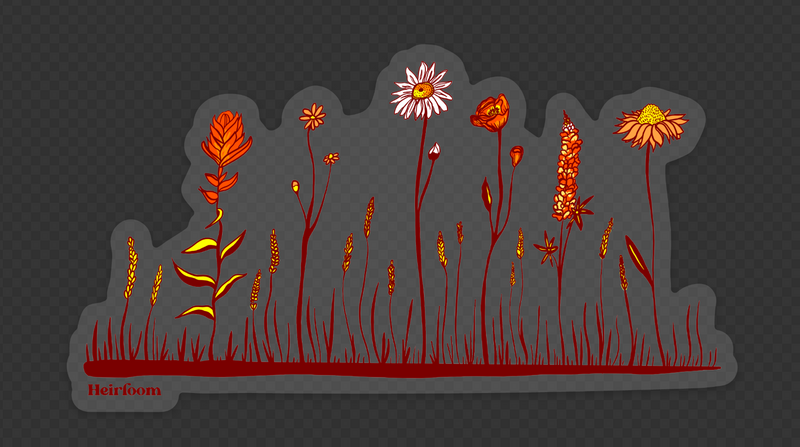 Row of Wildflowers Transparent Vinyl Sticker