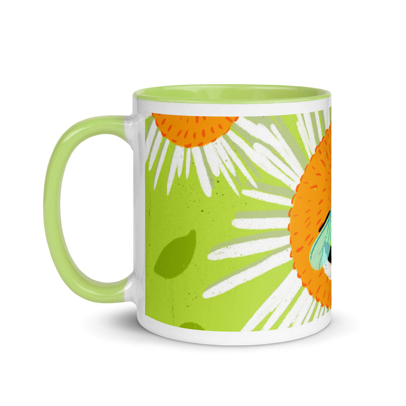 Bumblee Bee & Daisies - Green Ceramic Mug
