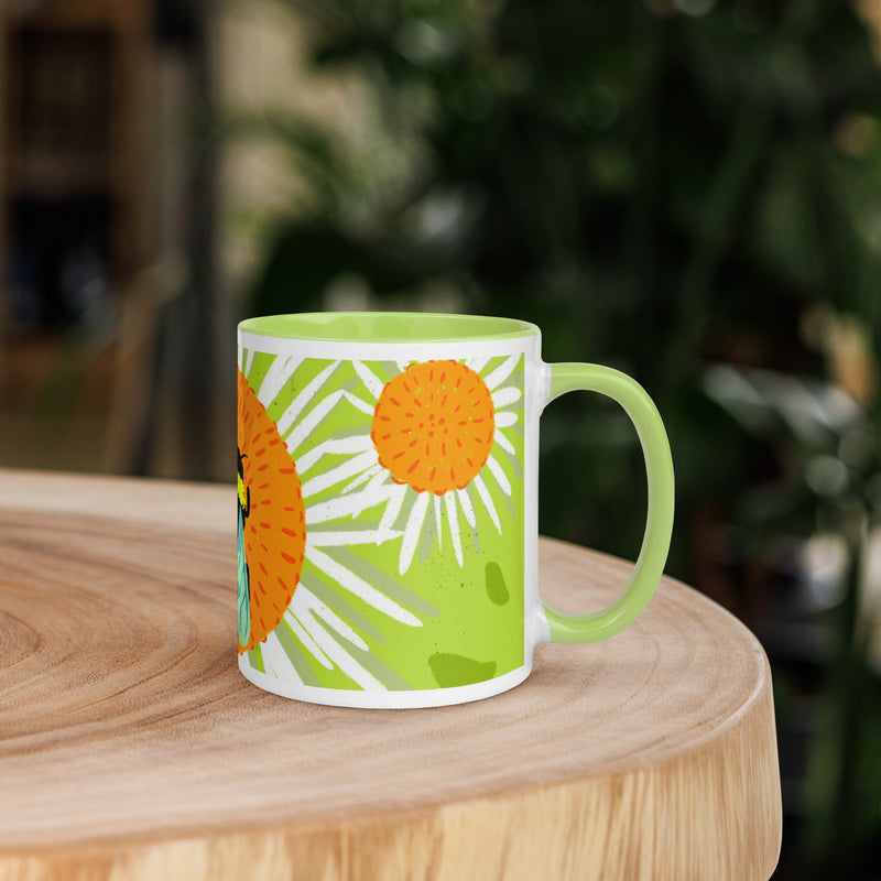 Bumble Bee & Daisies - Green Ceramic Mug