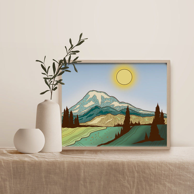 Blue Skies at Mount Rainier Art Print