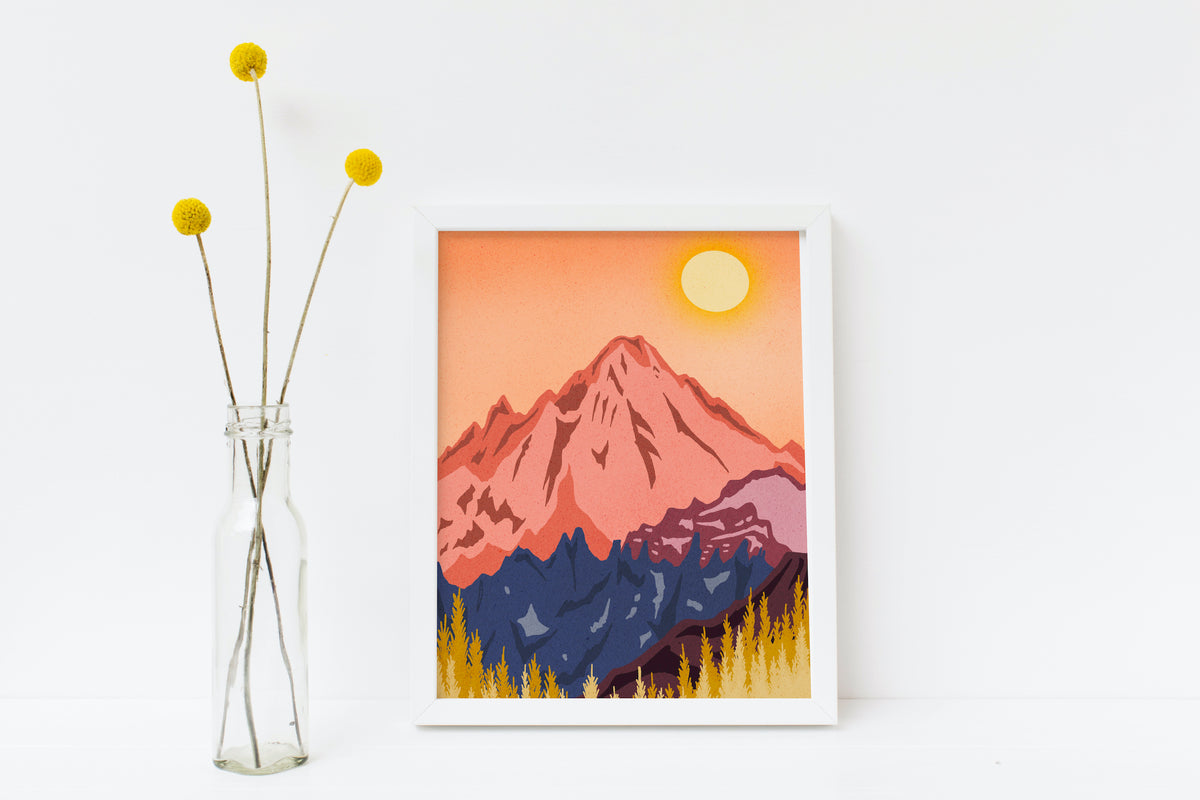 Golden Glow Mountain Art Print