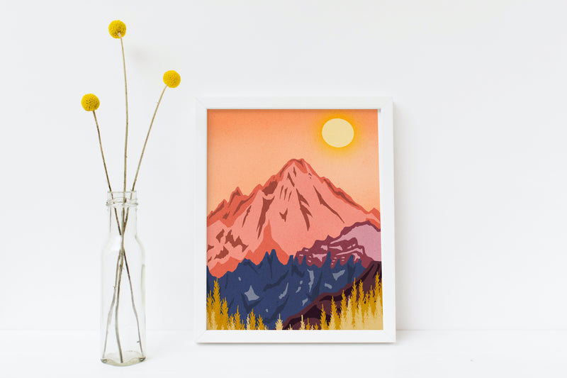 Golden Glow Mountain Art Print