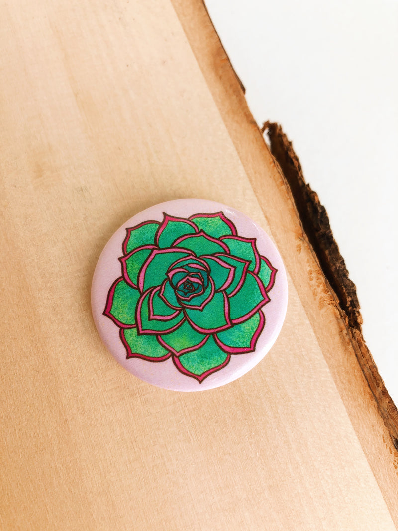 Pink & Green Succulent 1.5" Button Pin