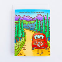 Just Married Red Car Greeting Card
