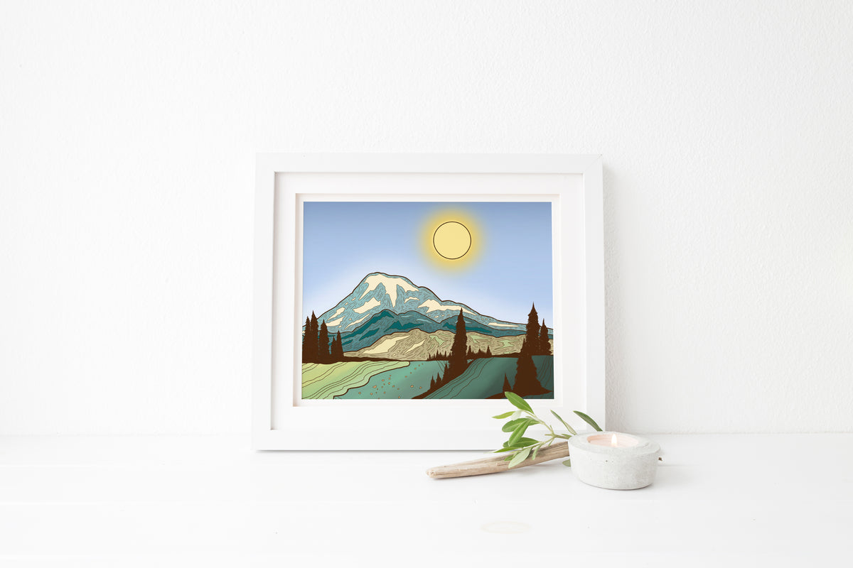 Blue Skies at Mount Rainier Art Print