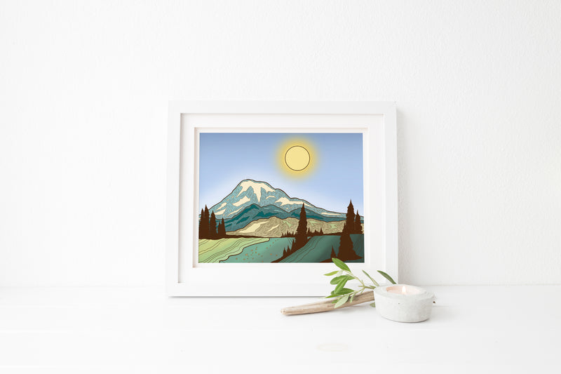 Blue Skies at Mount Rainier Art Print
