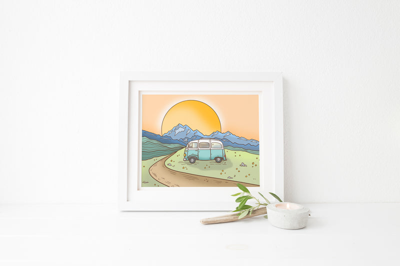 Camper Van Sunset Art Print