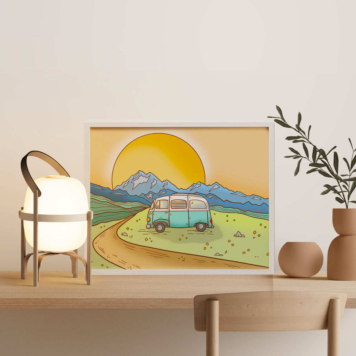 Camper Van Sunset Art Print