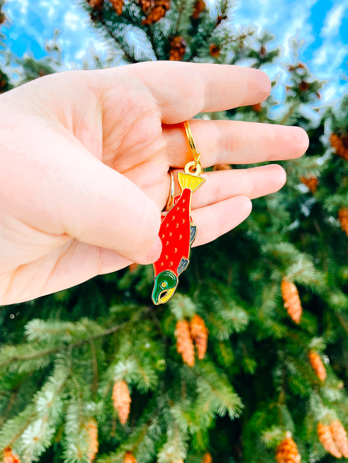 Salmon Enamel Keychain