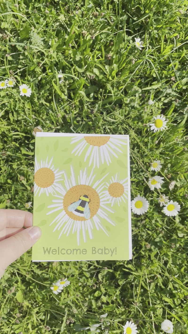 Bumble Bee and Daisies Welcome Baby Greeting Card