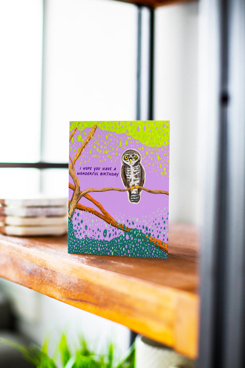 Owl in Tree Wonderful Birthday Greeting Card